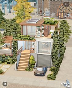 Sims 4 Easy House Plans, Sims Tiny House Layout, Modern Tiny House Sims 4, Sims 4 Landscape Ideas, Sims 4 Houses Tiny, Small Home Sims 4, Green House Sims 4, The Sims 4 Build Ideas, Korean Home Exterior