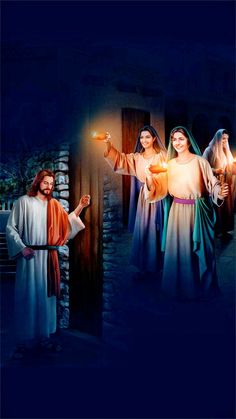 three images of jesus and mary holding candles in their hands with the light shining from them