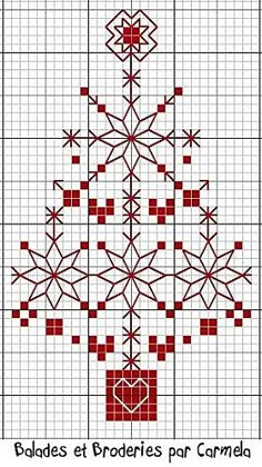 a cross stitch christmas tree with red and white squares