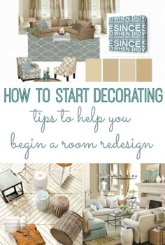 a living room filled with lots of furniture and decorating tips to help you begin a room design