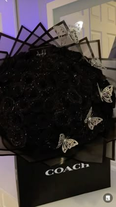 a black box with some butterflies on it