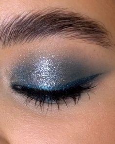 Makeup For Blue Outfit, Easy Blue Makeup, Blue Glitter Makeup, Blue Glitter Eye Makeup, Colorful Mascara, Night Out Looks, Make Your Own Makeup, Eye Pencils, Sparkly Makeup