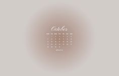 a calendar with the word october written in white on a light gray background and an abstract circular design