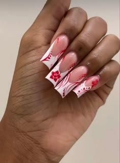 Boujee French Tip Nails, Dominican Nails, Red Acrylic Nails, Tapered Square, Her Nails