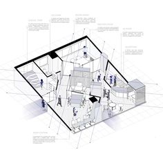 an architectural drawing shows the inside of a house with various rooms and furnishings, including a kitchen