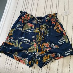 Nwt Paper Bag Style Tropical Shorts. So Cute! Just Not My Style. Front Pockets, Stretch Waist. Size Xs But Easily Fit Up To A Medium Blue Tropical Print Beachwear Shorts, Blue Tropical Print Shorts, Tropical Cotton Shorts For Beach, Tropical Cotton Bottoms For Vacation, Tropical Style Cotton Vacation Bottoms, Tropical Cotton Vacation Bottoms, Beachy Blue Shorts, Blue Tropical Print Bottoms For Beach Season, Casual Tropical Print Bottoms For Day Out