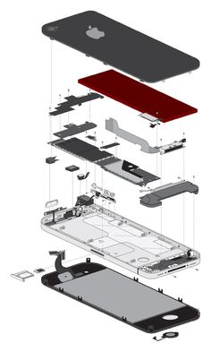 the components for an iphone are shown in three different positions, including the front and back sides