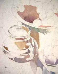 a painting of a teapot and cup on a table