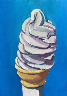 a painting of an ice cream cone on a blue background