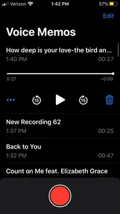 the voice memos app on an iphone's screen, showing how to use it