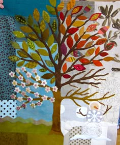 an art project with paper collages and trees