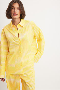 Oversized Striped Shirt Trendy Shirt With Relaxed Fit And Shirttail Hem, Trendy Relaxed Fit Shirt With Shirttail Hem, Oversized Yellow Long Sleeve Top, Oversized Spring Workwear Shirt, Oversized Shirt For Workwear In Spring, Oversized Shirt For Spring Workwear, Oversized Cotton Shirt For Spring, Relaxed Fit Cotton Shirt For Day Out, Spring Daywear Shirt With Relaxed Fit