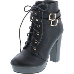 Top Moda Women's Cici-1 High Heel Lace Up Ankle Boots Platform Booties With Studs Size: medium.  Color: Black.  Gender: female.  Age Group: adult. Iridescent Heels, Ankle Boots Platform, Goth Shoes, Goth Boots, Chunky Heel Booties, Gothic Shoes, Wrap Boots, Casual High Heels, Top Moda