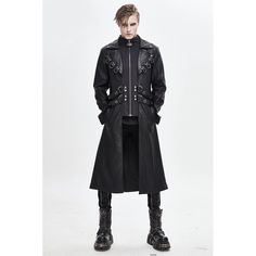 Gothic-Ledermantel mit Riemen | BOUDOIR NOIR Long Coat For Men, Military Long Coat, Gothic Subculture, Black Coat Men, Rock Style Outfits, Long Coat Men, Black Outfit Men, Outfits Edgy