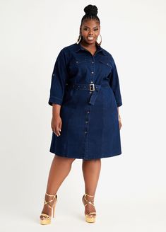 Plus Size Jean Dress, Plus Size Denim Shirt, Plus Size Denim Dress, Casual Outfits Comfy, Summer Dresses With Sleeves, Plus Size Shirt Dress, Plus Size Belts, Trendy Plus Size Fashion