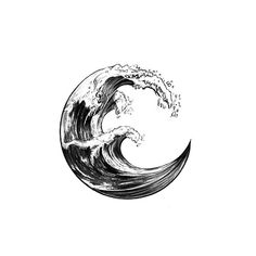 a black and white drawing of a wave