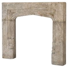 an old stone fireplace mantel on a white background