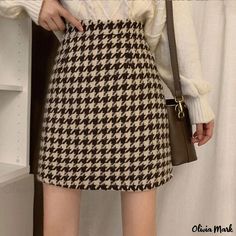 Olivia Mark - Retro High-Waisted Plaid Wool Blend A-Line Skirt with Figure-Hugging Silhouette Mini Pencil Skirt Outfits, Wool Midi Skirt, Pencil Skirt Outfits, Knee Length Skirt Pencil, Mini Pencil Skirt, Wool Pencil Skirt, A Line Shorts, Half Skirt, Elegant Skirt