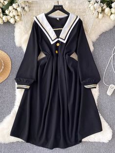 Preppy, big lapels, slim mid-length dress, little black dress,cute dressMaterial:blendedStyle:cuteColor:as pictureFeatures:preppySize:(cm):,M,L,XL,2XL,3XL,4XL 1inch=2.54cm,1cm=0.39inchM:length:107,bust:98,weight:42kg-55kg&ltp&gtL:length:108,bust:102,weight:55kg-62kg&lt/p&gt&ltbr/&gt&ltp&gtXL:length:109,bust:106,weight:62kg-70kg&lt/p&gt&ltbr/&gt&ltp&gt2XL:length:110,bust:110,weight:70kg-77kg&lt/p&gt&ltbr/&gt&ltp&gt3XL:length:111,bust:114,weight:77kg-87kg&lt/p&gt&ltbr/&gt&ltp&gt4XL:length:112,bust Fitted Black Dress For School, Black Fitted Dress For School, Cute Black School Dress, Black School Dresses For Fall, Black Fall Dresses For School, Black Dresses For School In Fall, Cute Black Knee-length Dress, Black Doll Collar Dress For Formal Occasions, Black Fall Dress With Peter Pan Collar