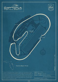 a blueprint drawing of a race track with the words daytona on it and an arrow pointing