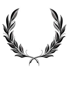 a black and white drawing of a laurel wreath with leaves on it's sides