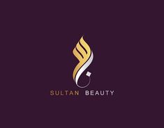 the logo for sultan beauty is shown in gold and purple colors on a dark background