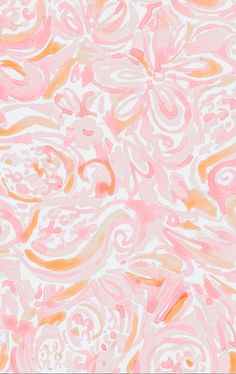 an abstract painting with pink, yellow and orange colors on white paper that looks like swirls