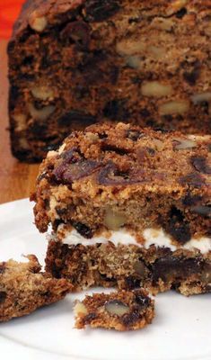 a piece of cake sitting on top of a white plate