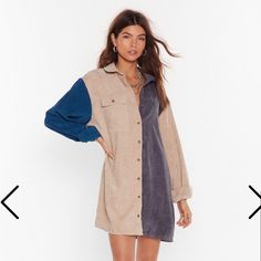 Cute Corduroy, Color Block Dress From Nasty Gal. Super Cute And Comfortable Oversized Shirt/Dress Vibe! Never Worn, Tags Still On! Corduroy Shirt Dress, Oversized Shirt Dress, Block Color, Corduroy Shirt, Coachella Outfit, Writers Block, Cold Weather Outfits, Colorblock Dress, Plus Size Shirts