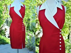 1980's Red White Wrap Dress Sexy Size 16 Sleeveless Vintage Retro 80's Hipster Strappy Cosplay Christmas Valentine's Day Patriotic White Wrap Dress, Red And White Dress, Christmas Dress, Size 16, Halter Dress, Vintage Dresses, Wrap Dress, Retro Vintage, Red And White