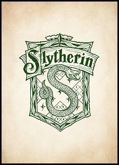 slytherin crest with the letter s in green and blue ink on a white background