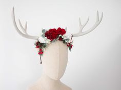 This beautiful antler headband is a lovely accessory, perfect for a party or photo-shooting session. Our stunning faux flowers look like the real. Head circumference:  one size fits all (adjustable) / fits adults and older children Deer Antler Headband, Faun Costume, Headband With Flowers, Deer Antlers Headband, Headband Winter, Antler Headband, Reindeer Headband, Deer Antler, Deer Antlers