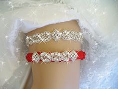 Red Wedding Garter, Red Bridal Garter, Rhinestone Garter, Crystal Garter, Garters, Silver Garter, Diamond Garter, Weddings, Garter Set *PLEASE VISIT MY ETSY SHOP, BRIDAL AMBROSIA, to see more of my beautiful wedding garters, wedding tiaras, headbands, headpieces, flower girl baskets and ring bearer pillows!  Lots of satins, laces, flowers, feathers and BLING!! www.etsy.com/shop/bridalambrosia ORIGINAL DESIGN WEDDING GARTER SET! _2 *This is also available as a SINGLE KEEPSAKE GARTER at this link; https://www.etsy.com/listing/228522824/garter-wedding-garter-tradition-wedding?ref=shop_home_active_13 This is My Original Design Rhinestone Garter Set! Description; Rhinestone trim bridal keepsake garter is encrusted with clear Czech crystals. in a unique and regal pattern. Rhinestone crystal and Diamond Garter, Wedding Garder, Garters Wedding, Red Garter, Crystal Garter, Aqua Blue Wedding, Rhinestone Garter, Wedding Garter Blue, Wedding Tiaras