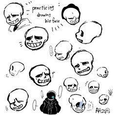 an image of different skulls with faces drawn on them and the words practice drawing his face