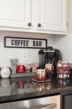 a coffee bar is decorated with candy canes and candies