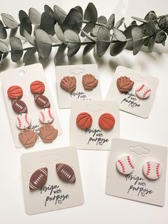 Detailed sports themed stud and dangle earrings. 4-Tier option shown in photos. 3-Tier option matches the 4-tier but without the glove, just the basketball, football and baseball. Lightweight earrings, you'll forget you even have them on! Football Clay Earrings, Clothing Booth Display, Sports Earrings, Clay Making, How To Make Clay, Earrings Clay, Earrings Summer, Summer Earrings, Making Stuff