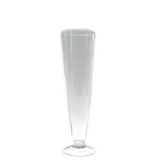 a tall clear glass vase on a white background