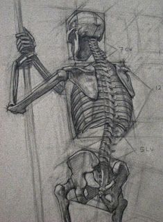 a drawing of a skeleton sitting in a chair with his arm extended and the leg up