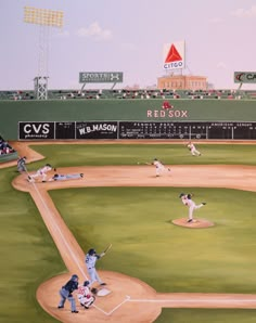 a painting of a baseball game in progress