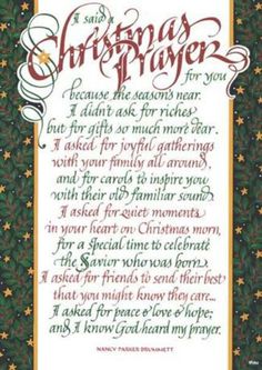 a christmas prayer written in red and green