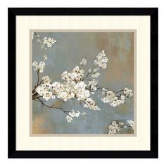 a painting of white flowers on a blue background