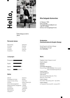 a black and white resume with an image of a person on the front page,