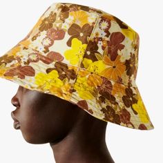 Brand New With Tags Zara Retro Floral Print Bucket Hat (Size Small) This Bucket Hat Can Be Taken Straight Into Fall With Earthy Rendered In A Palette Of Bright, Uplifting Browns And Orange Hue Tones, Printed Accessory Is A Standout Staple. This Sweetly Hat Lends A Dose Of Sartorial Sunshine To Summertime Ensembles Multicoloured | 0653/215 Material & Care: * 100% Cotton * Spot Clean * Imported Comes From A Smoke/Pet Free Home! Trendy Yellow Bucket Hat For Spring, Casual Yellow Hat For Spring, Casual Yellow Sun Hat For Spring, Trendy Yellow Beach Bucket Hat, Trendy Yellow Bucket Hat For Beach, Trendy Yellow Hats For Spring, Trendy Yellow Sun Hat For Spring, Trendy Yellow Sun Hat For Summer, Trendy Yellow Sun Hat For Vacation