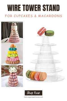 an advertisement for a macaroons tower with different types of macaroons