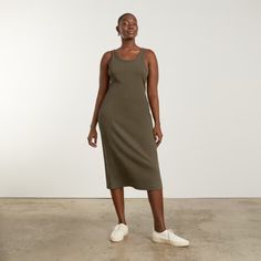 The Ribbed Tank Dress Beech – Everlane Curve Hugging Dress, Rib Dress, Ribbed Tank Dress, Midi Tank Dress, Picnic Dress, Cotton Shirt Dress, Tank Top Dress, Ribbed Dresses, Turtle Neck Dress