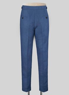 Our Indigo Mid Blue Pure Linen Trousers are a seasonless and a versatile staple that will last a lifetime. Made from pure linen in 40s Lea, the pants are cool to wear and a performance piece, it has pretty much the perfect fabric not only for the summer months but the rest of the year too. The pants combine style and practicality whether you're wearing them for work or a wedding.    Look Includes      Indigo Mid Blue  Pure Linen Fabric  Cross Pocket  Forward 2 Pleats  Side Tabs (No Loops)- Arro Tailored Linen Pants With Pockets, Formal Linen Bottoms With Pockets, Classic Flax Pants For Workwear, Formal Linen Dress Pants With Pockets, Classic Blue Summer Pants, Tailored Linen Pants With Welt Pockets, Classic Straight Leg Flax Pants, Tailored Linen Dress Pants With Pockets, Tailored Linen Pants For Business