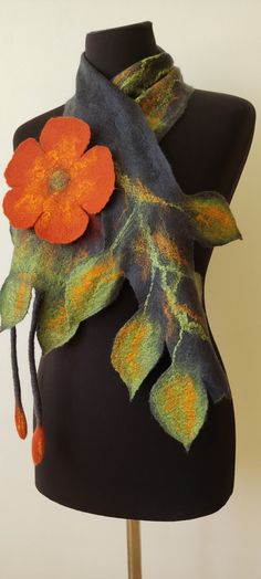 Felt Flower Scarf, Felted Brooches, Felt Flower Bouquet, Macrame Colar, Felt Scarf, Nuno Felt Scarf, Ruffle Scarf, Felted Scarf, Nuno Felt