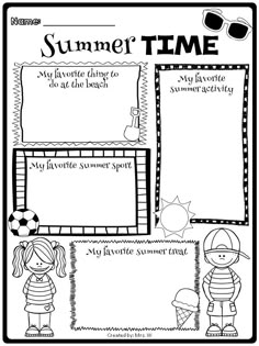 summer time worksheet for students to practice their writing and reading skills on the same page