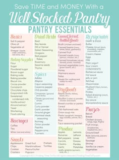 a poster with the words, well stocked pantry essentials and how to use them