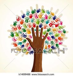 a tree with hand prints on it and the words family written in multicolored hands